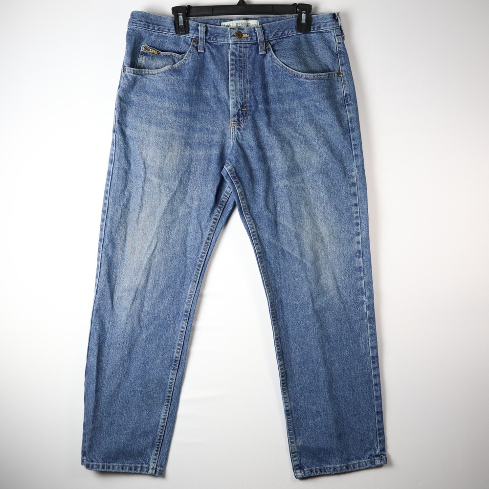 Lee Jeans Mens 36 Waist Straight Leg Regular Fit 36x29 Blue Denim Cotton